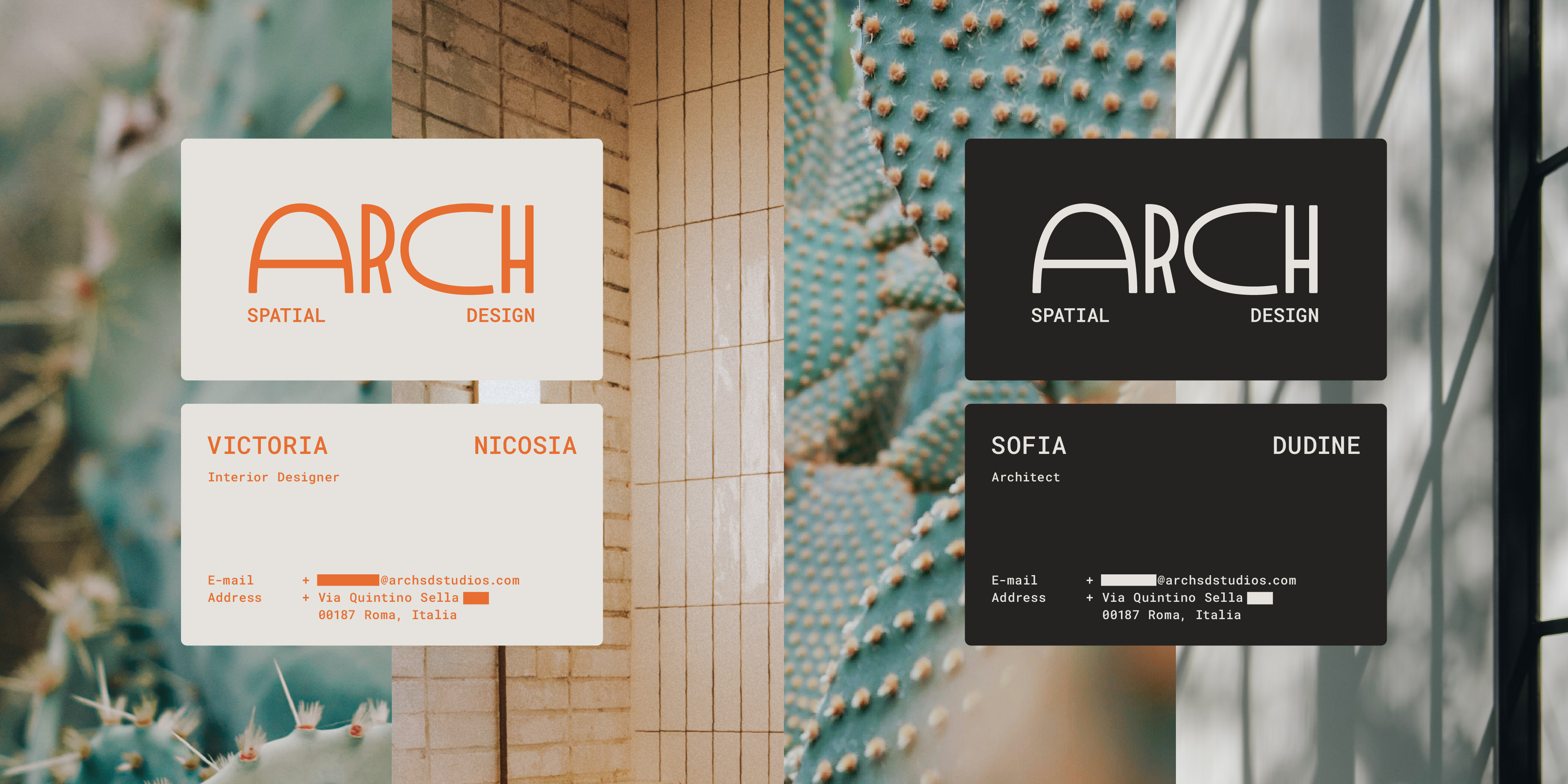 Arch business cards in cream and black versions