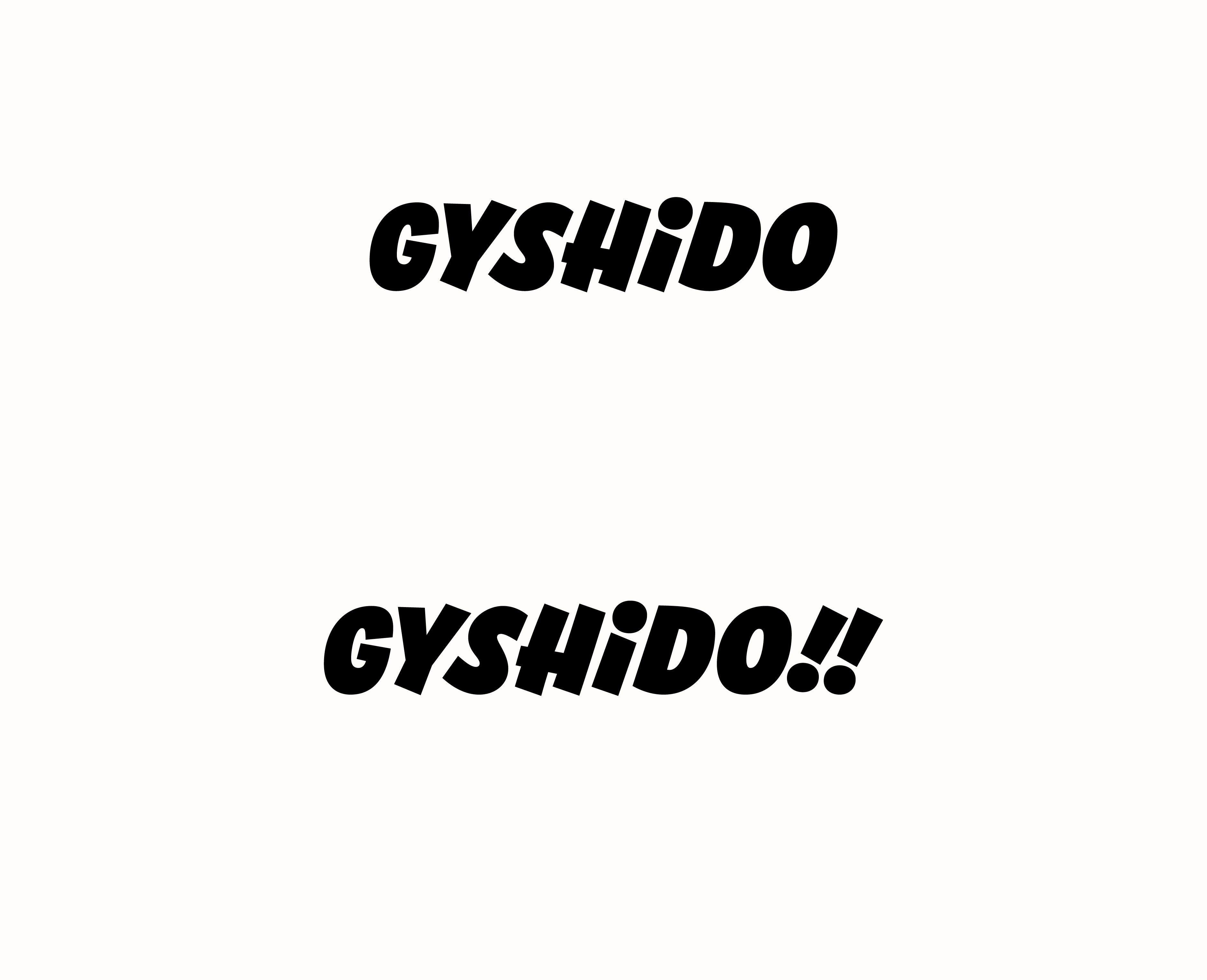 GYSHIDO custom logotype in black. Standard version and version with double exclamation marks