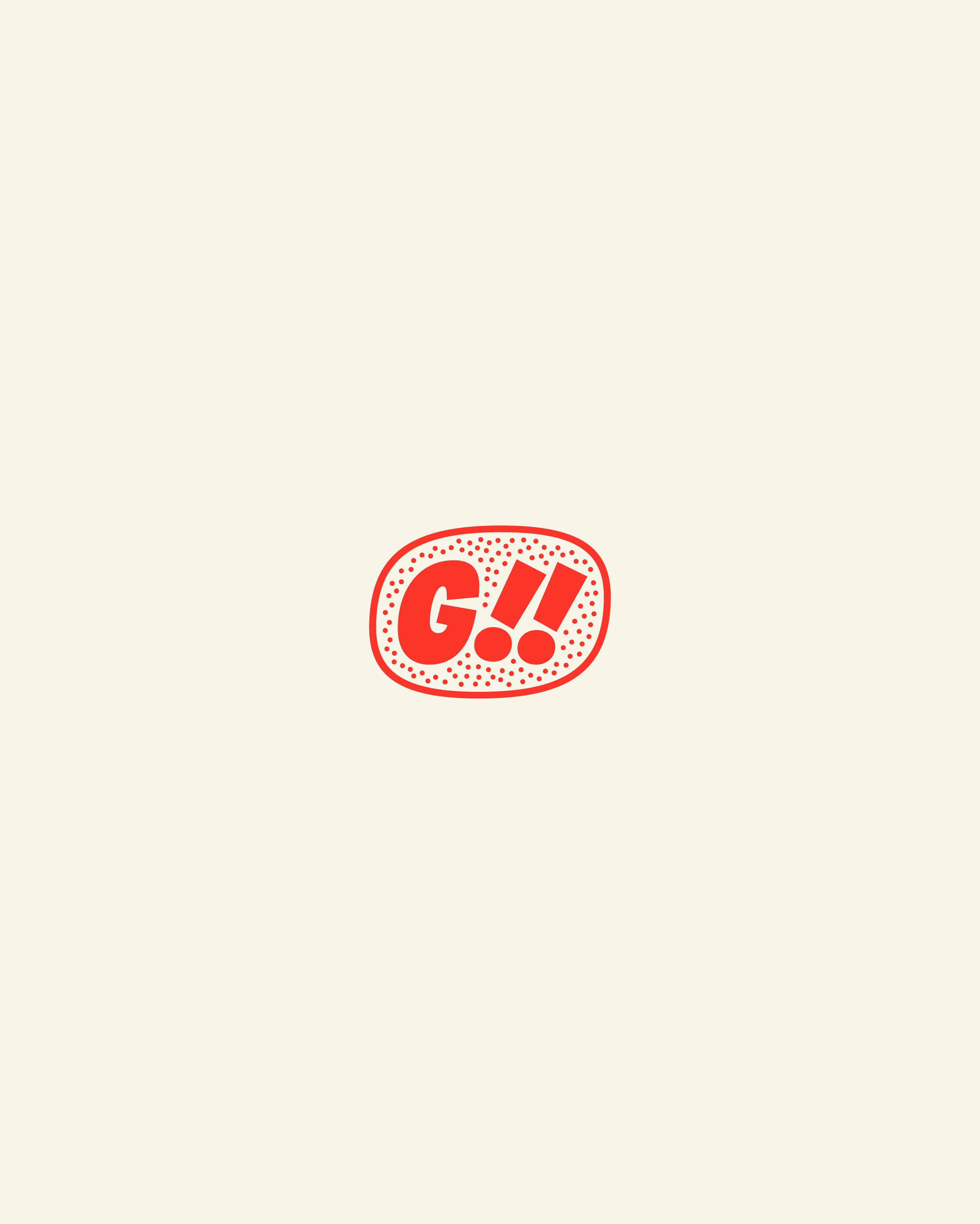 GYSHIDO red badge logo with G!! monogram and dotted border on cream background