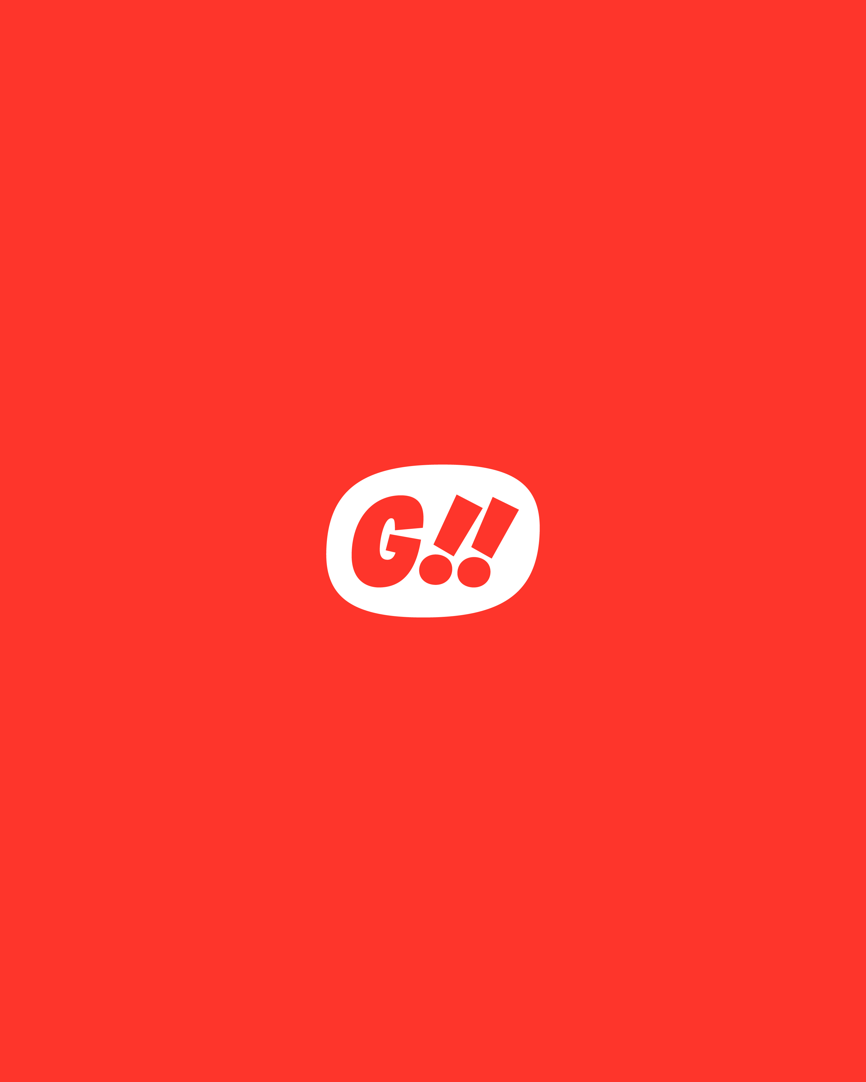 GYSHIDO white G!! monogram badge on solid red background