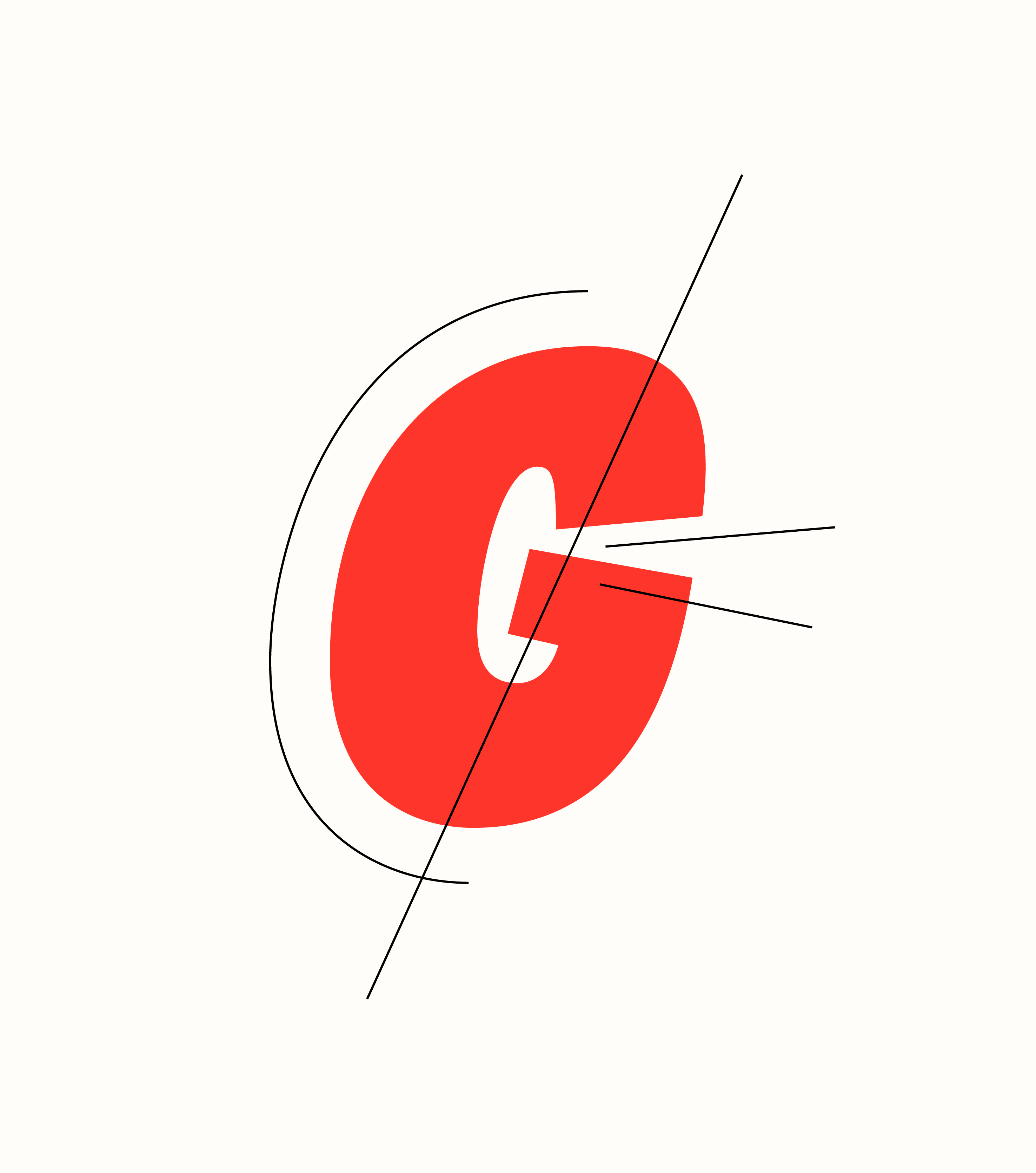 GYSHIDO custom G letterform in red with construction lines and geometric guidelines