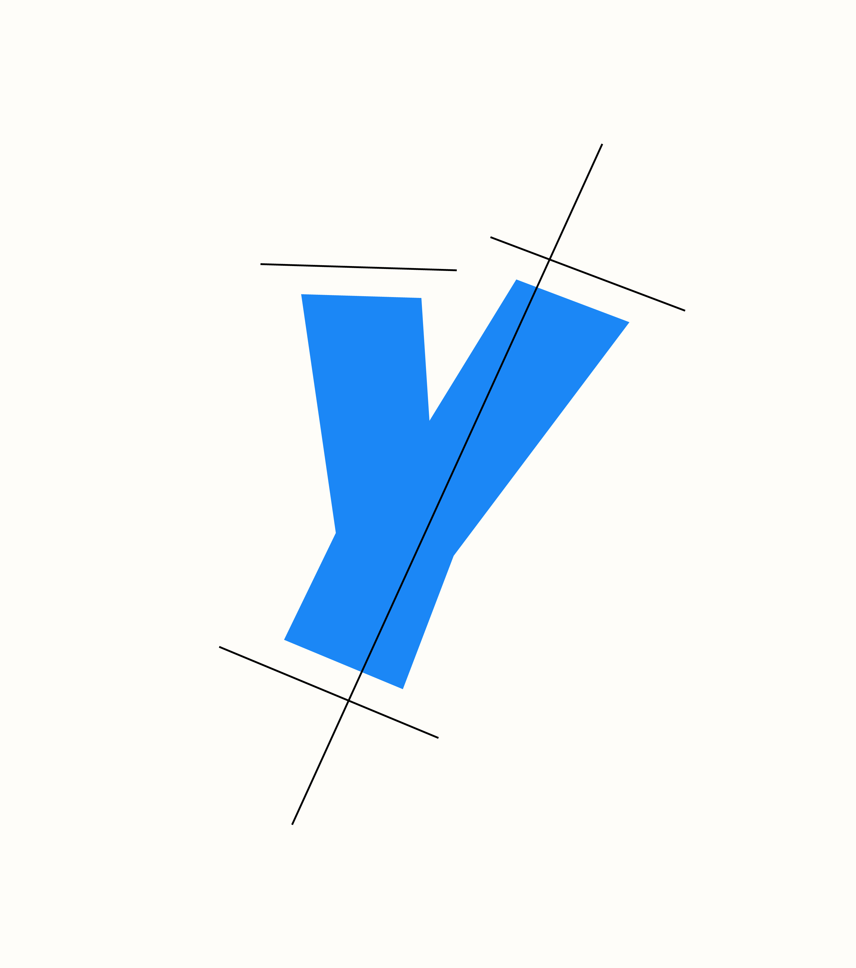 GYSHIDO custom Y letterform in blue with construction lines and geometric guidelines