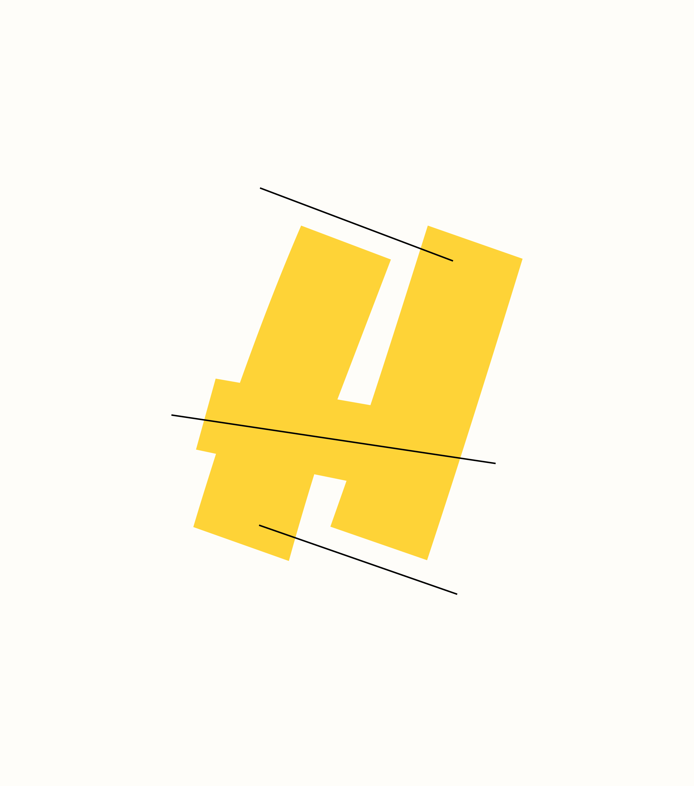 GYSHIDO custom H letterform in yellow with construction lines and geometric guidelines