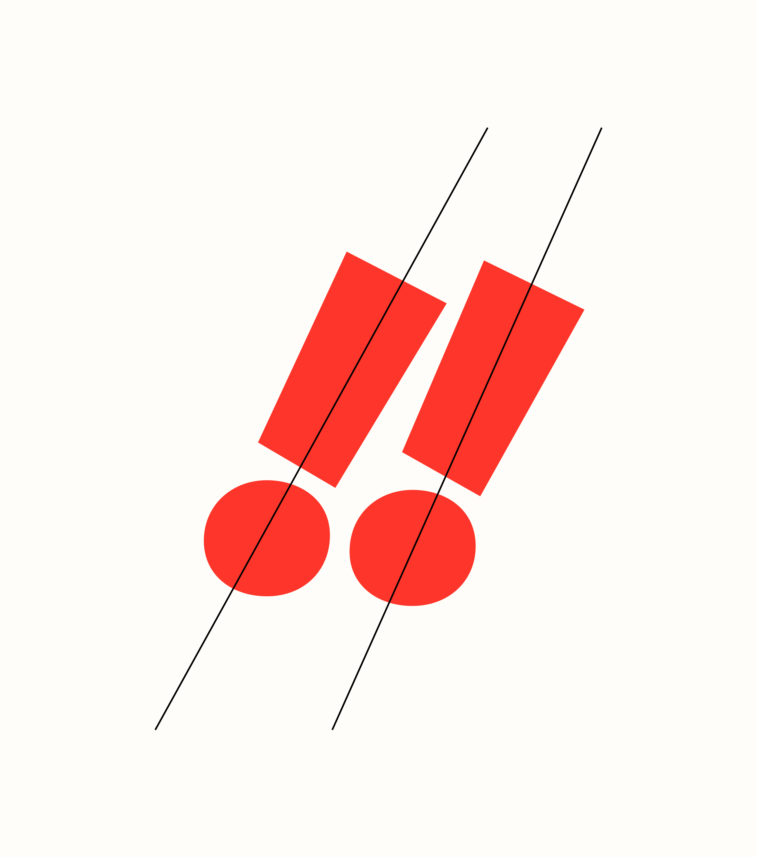 GYSHIDO double exclamation marks !! in red with construction lines and geometric guidelines