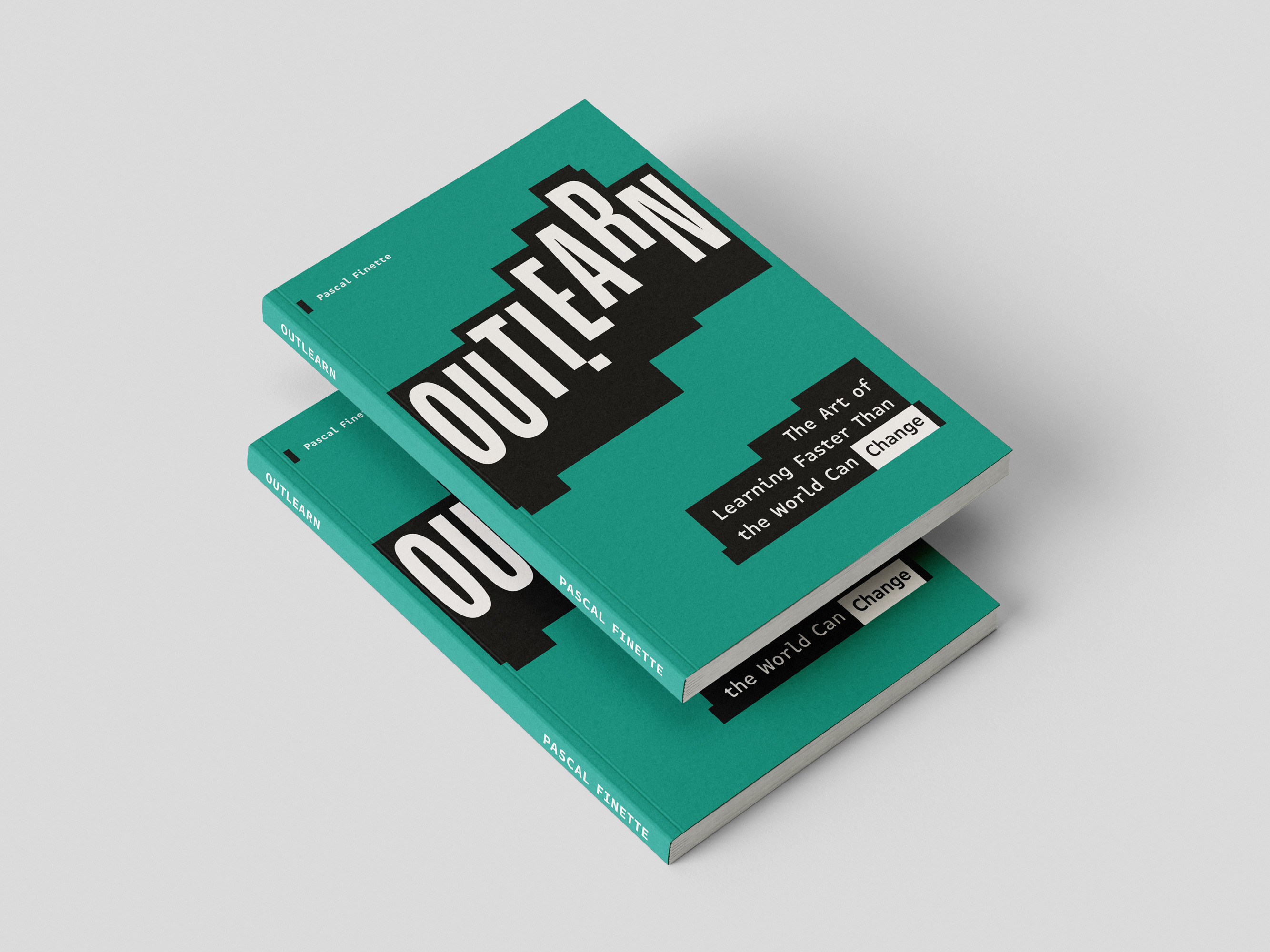 Stack of Outlearn soft cover paperback books showing front cover and spine design with teal and black branding