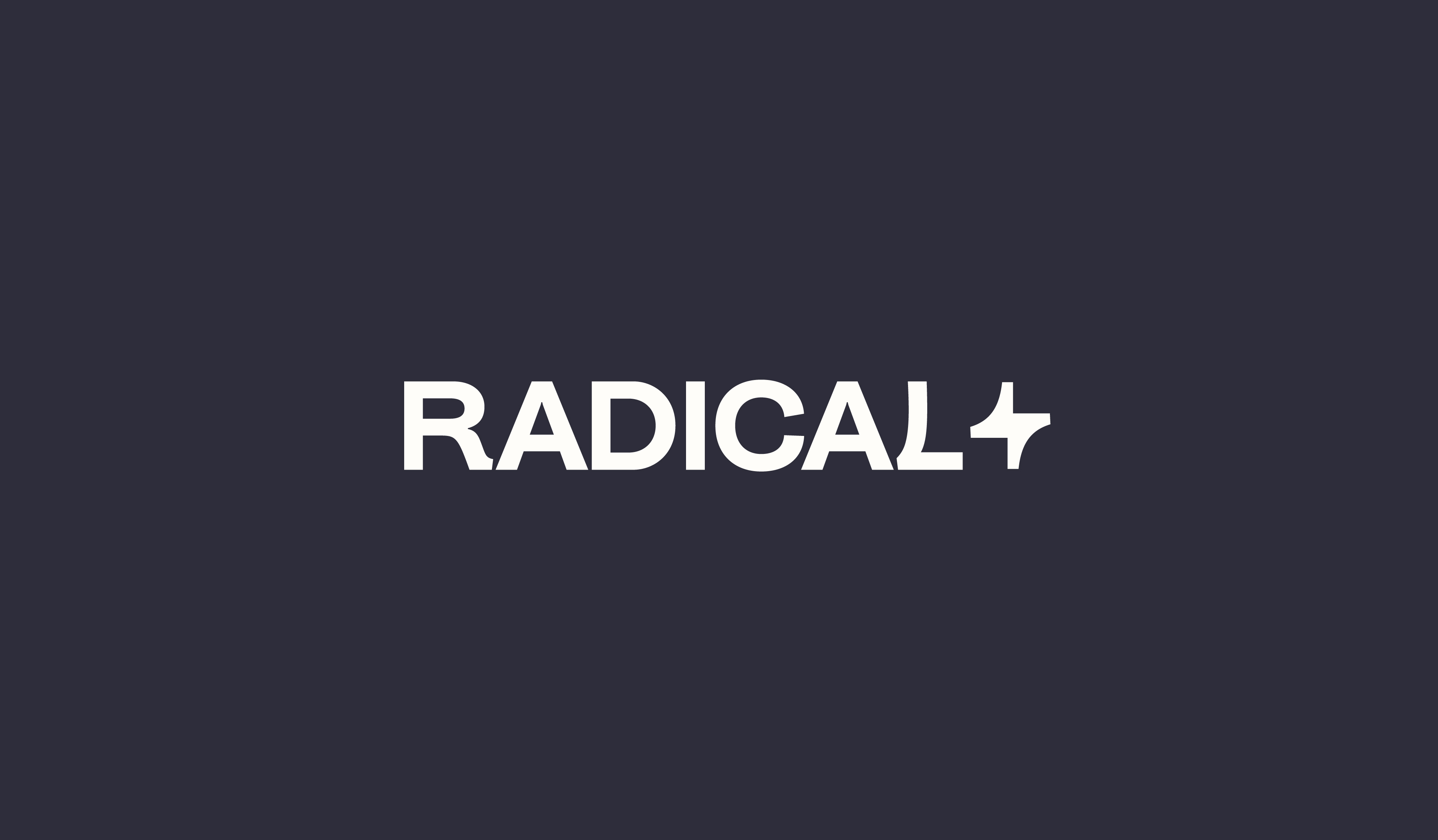 RADICAL white logotype with custom sans serif letterforms and favicon on dark navy background