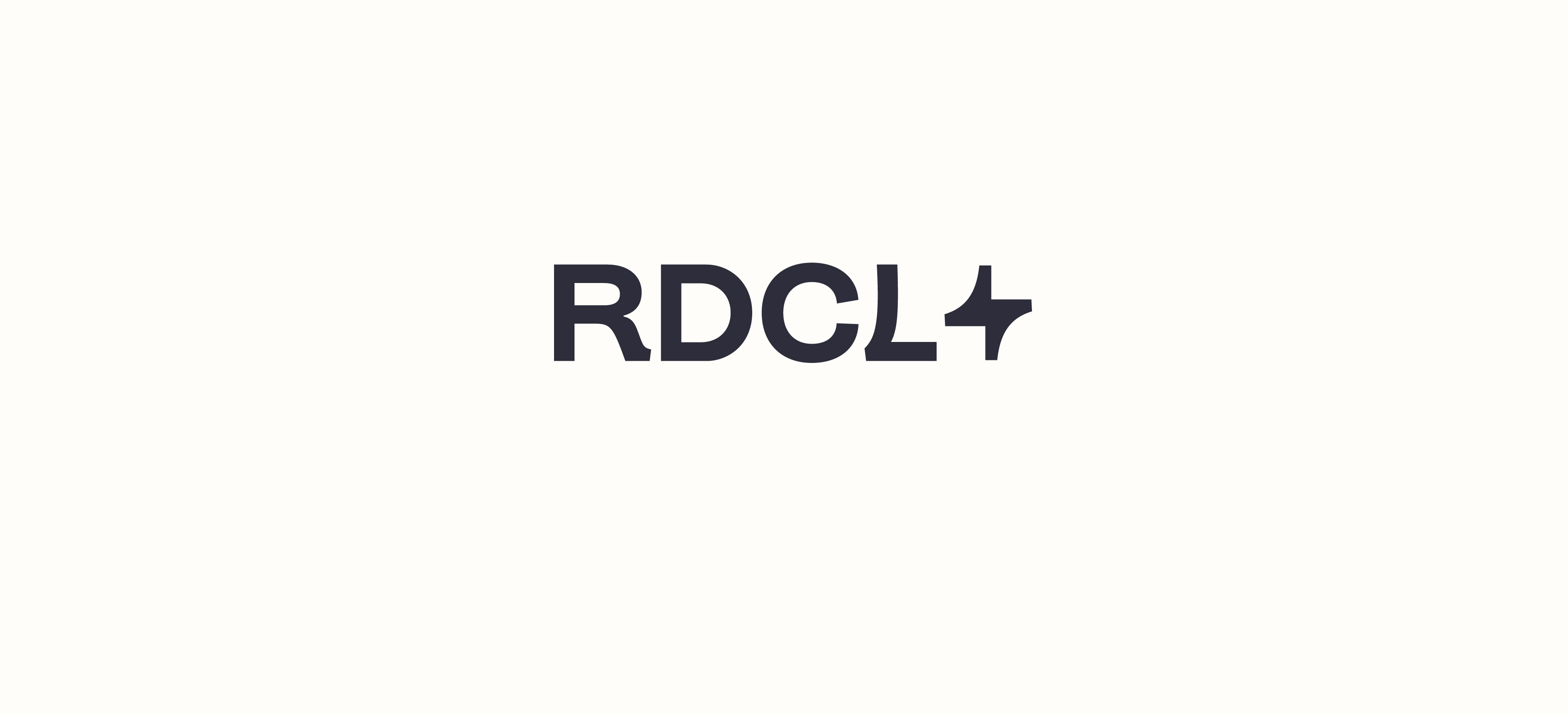 RDCL abbreviated logotype in dark navy on light background. Custom sans serif letterforms and favicon
