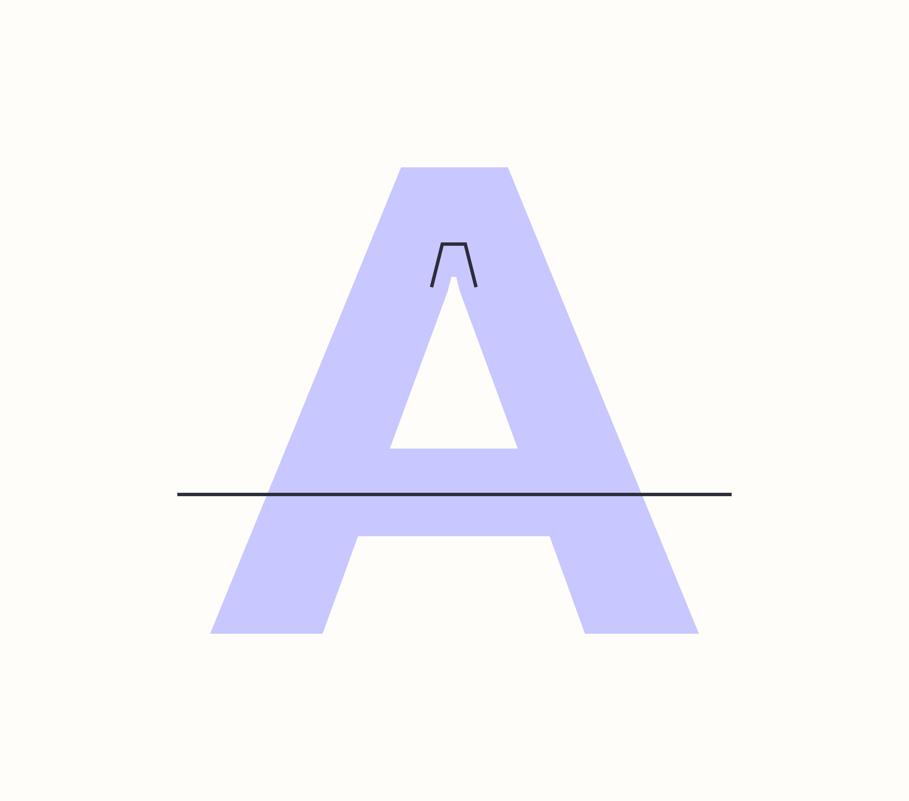 Radical custom A letterform in light purple with crossbar and apex construction lines